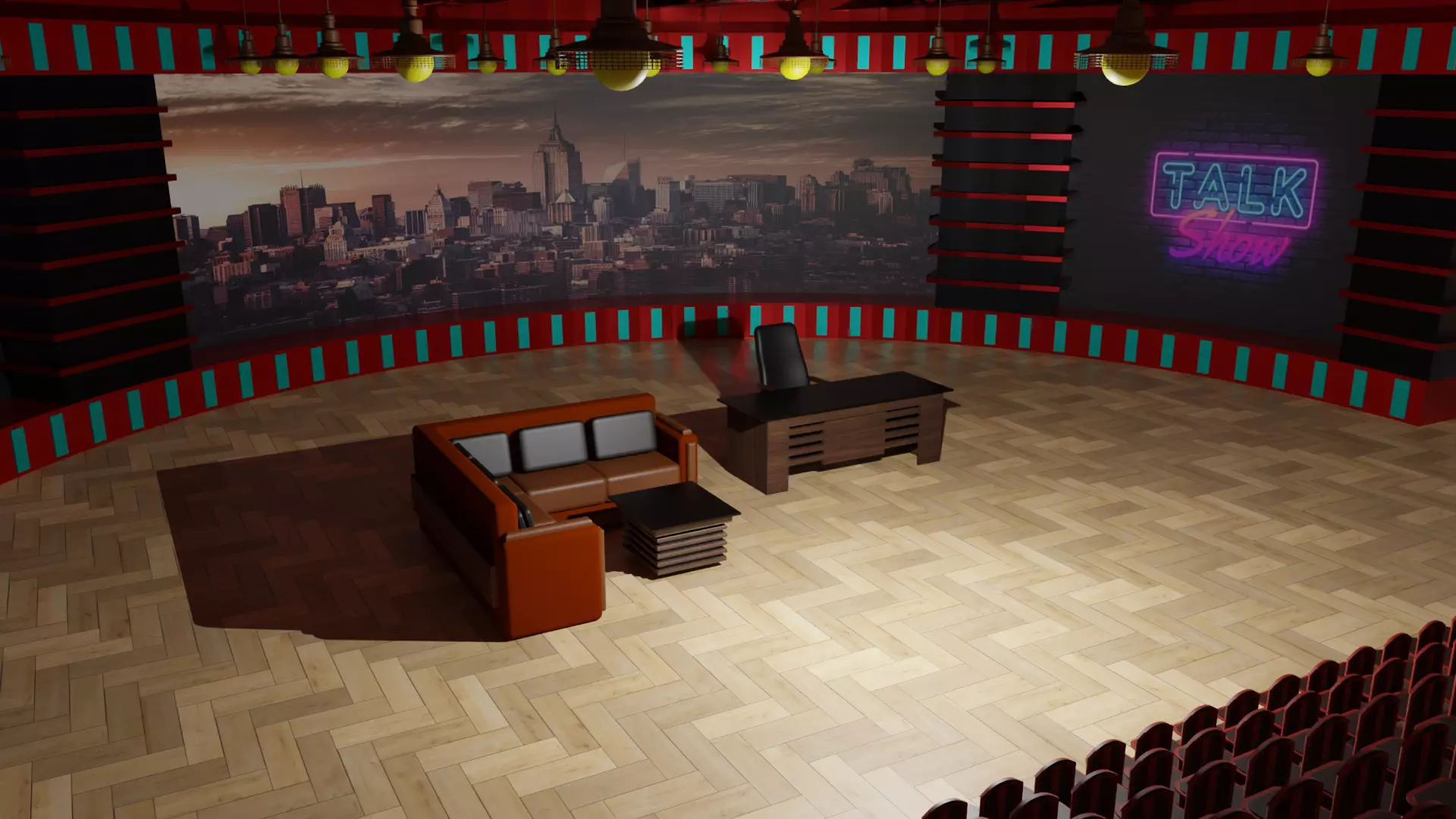 Talk Show TV Studio Low-poly 3D model_0