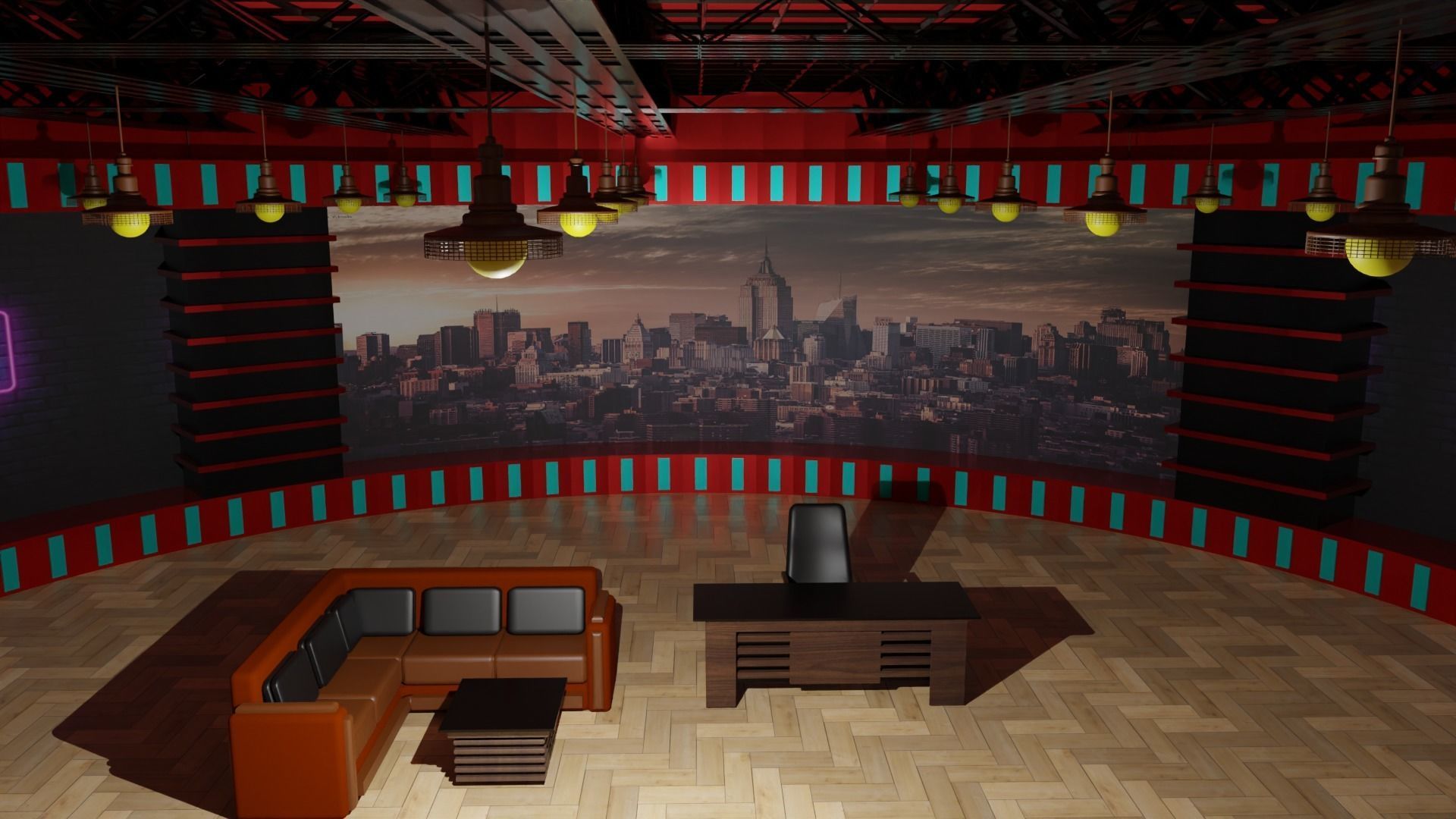 Talk Show TV Studio Low-poly 3D model_6