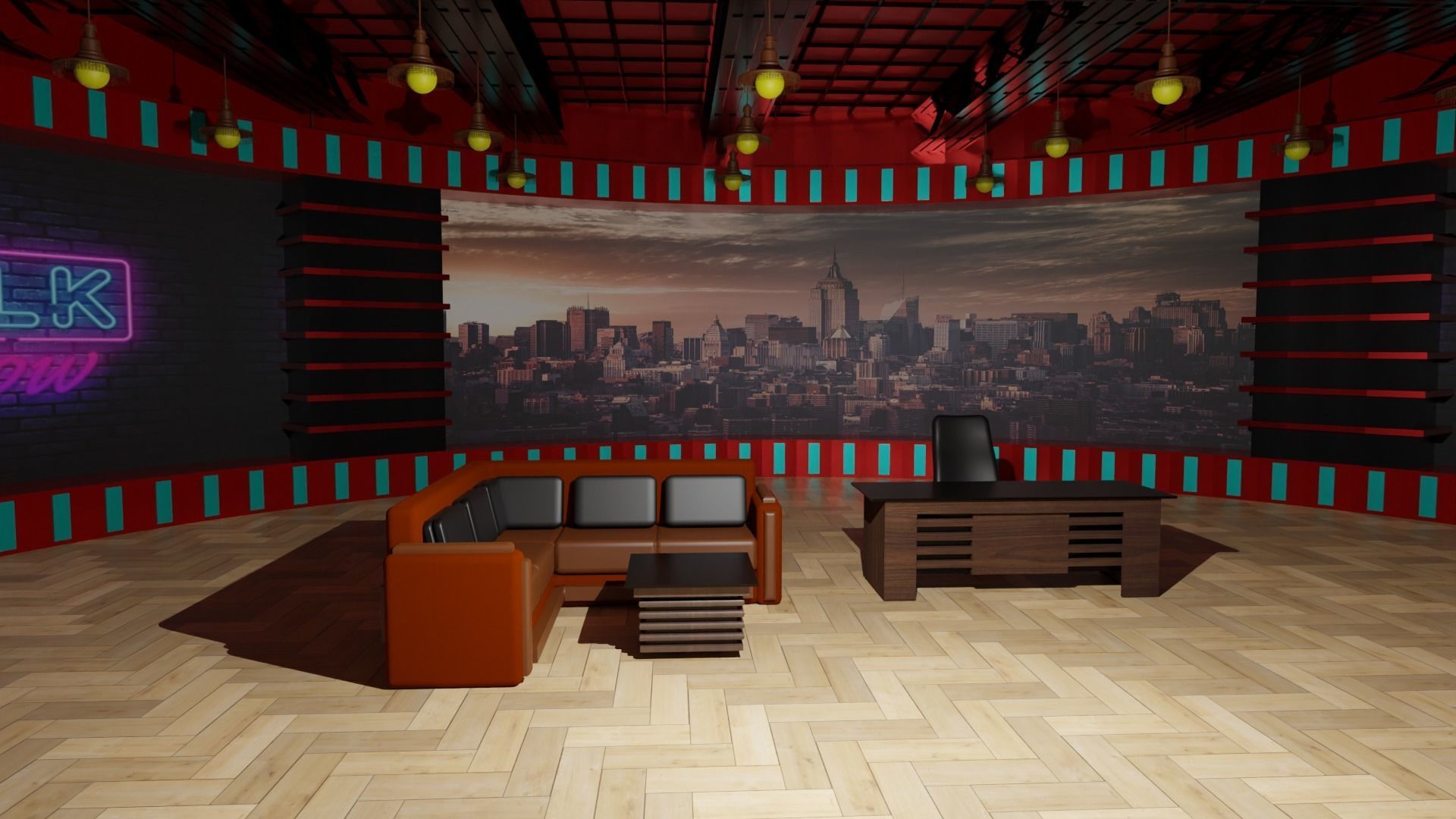 Talk Show TV Studio Low-poly 3D model_4