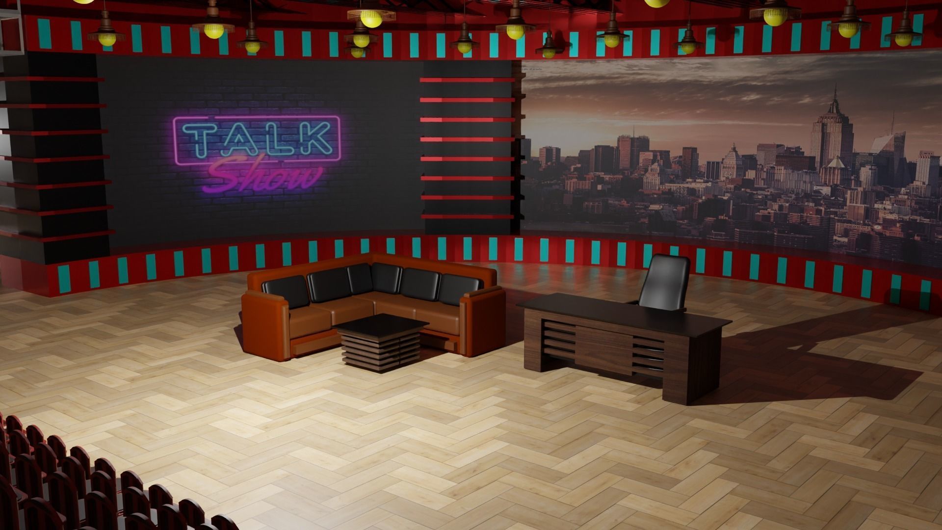Talk Show TV Studio Low-poly 3D model_1