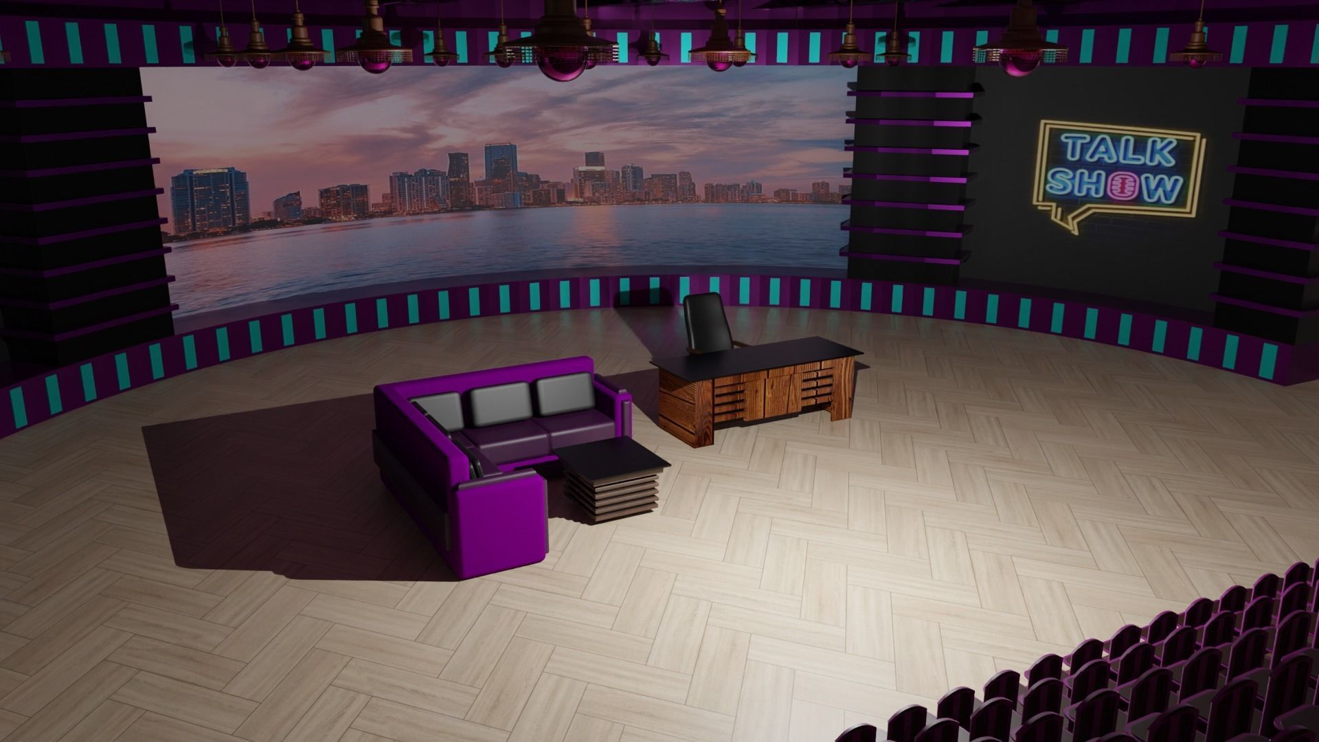 Talk Show TV Studio Low-poly 3D model_1