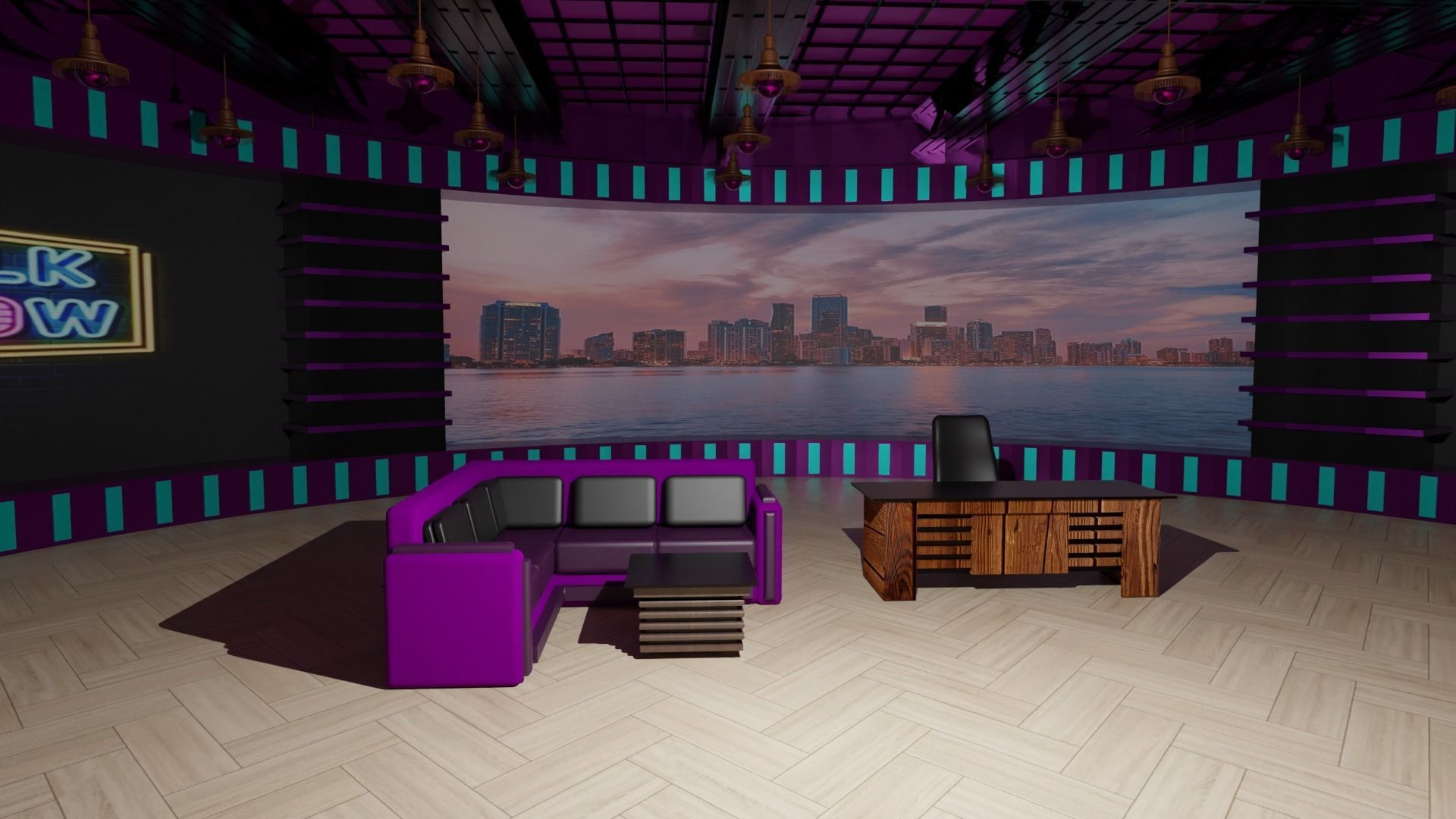 Talk Show TV Studio Low-poly 3D model_4