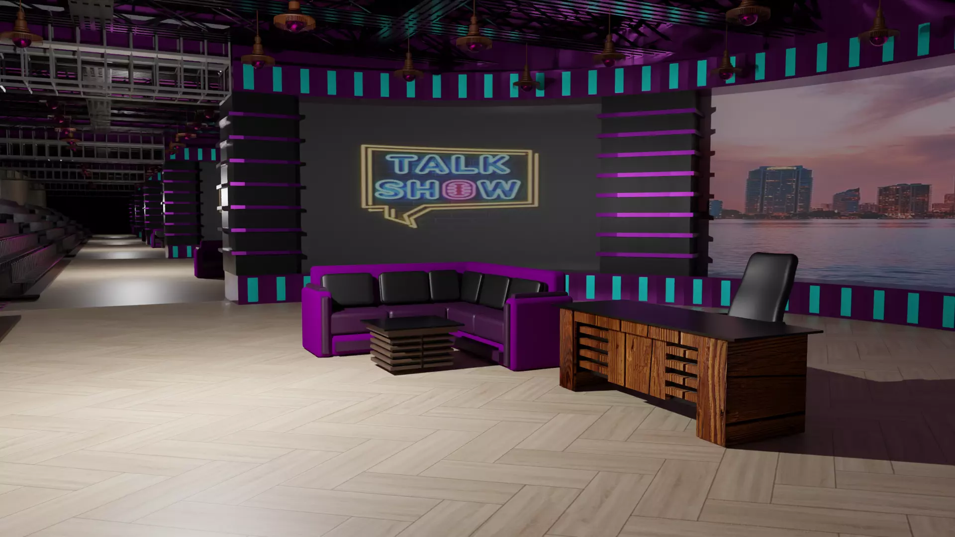 Talk Show TV Studio Low-poly 3D model_0
