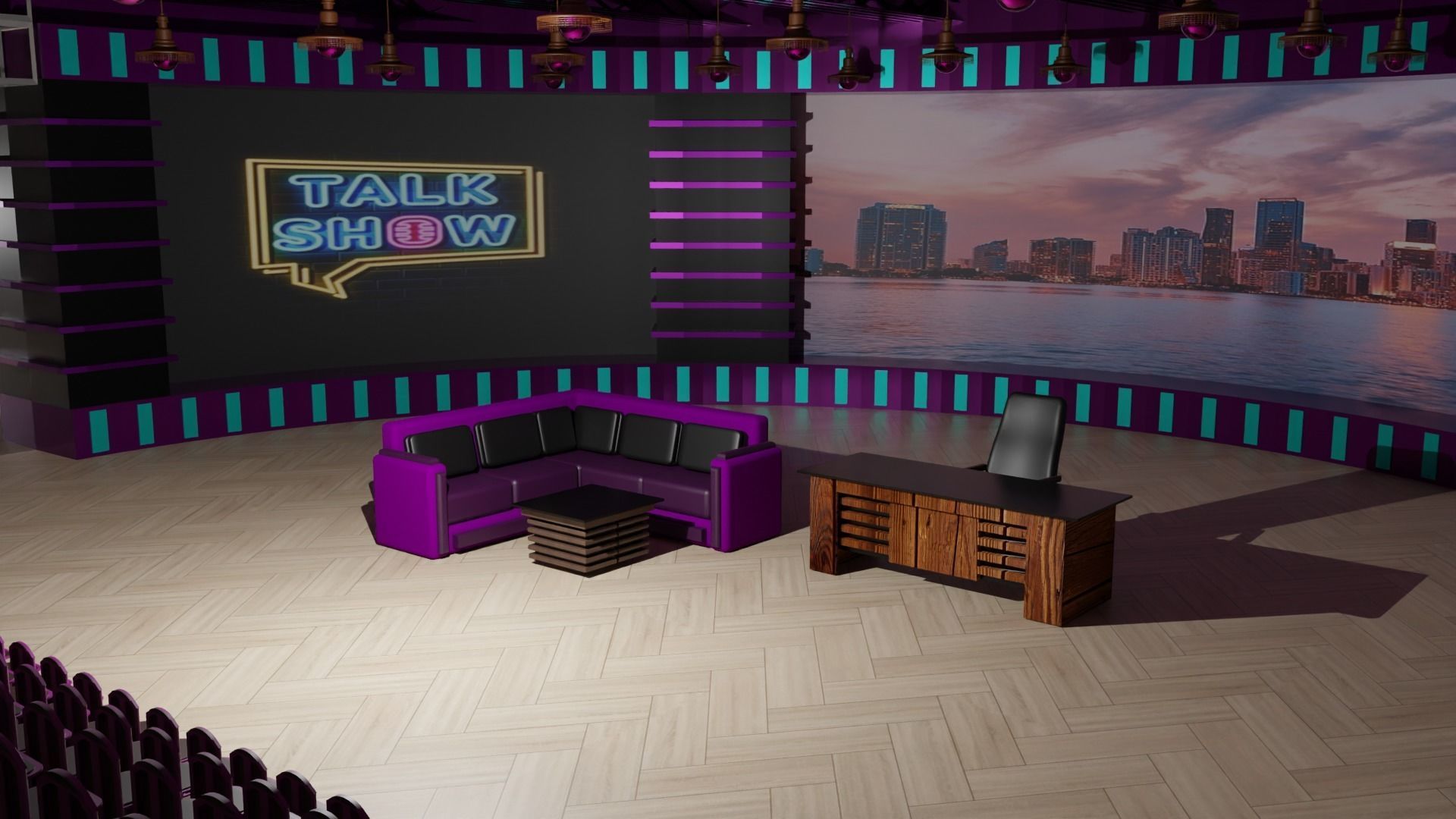 Talk Show TV Studio Low-poly 3D model_2