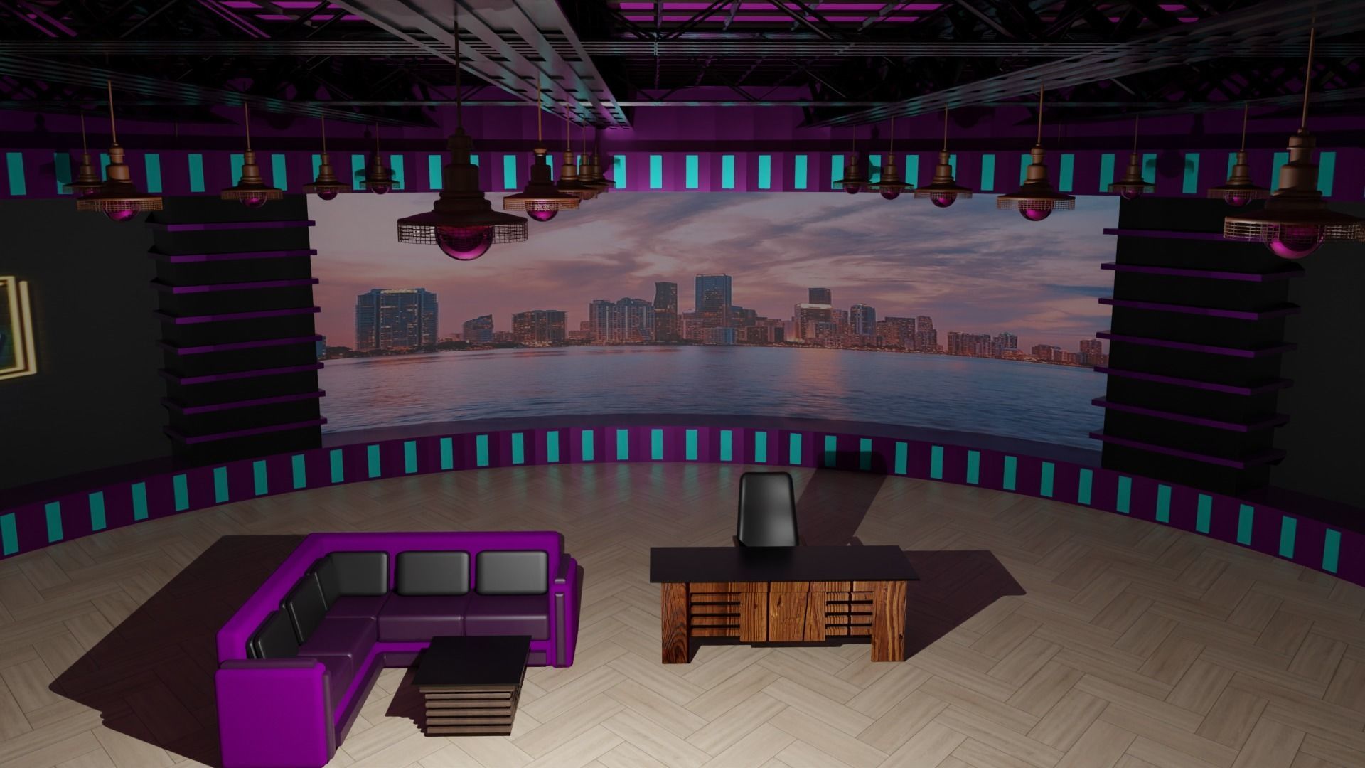 Talk Show TV Studio Low-poly 3D model_6