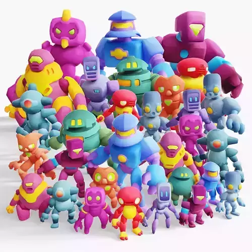 Cartoon Robots Pack 01 Low-poly 3D model