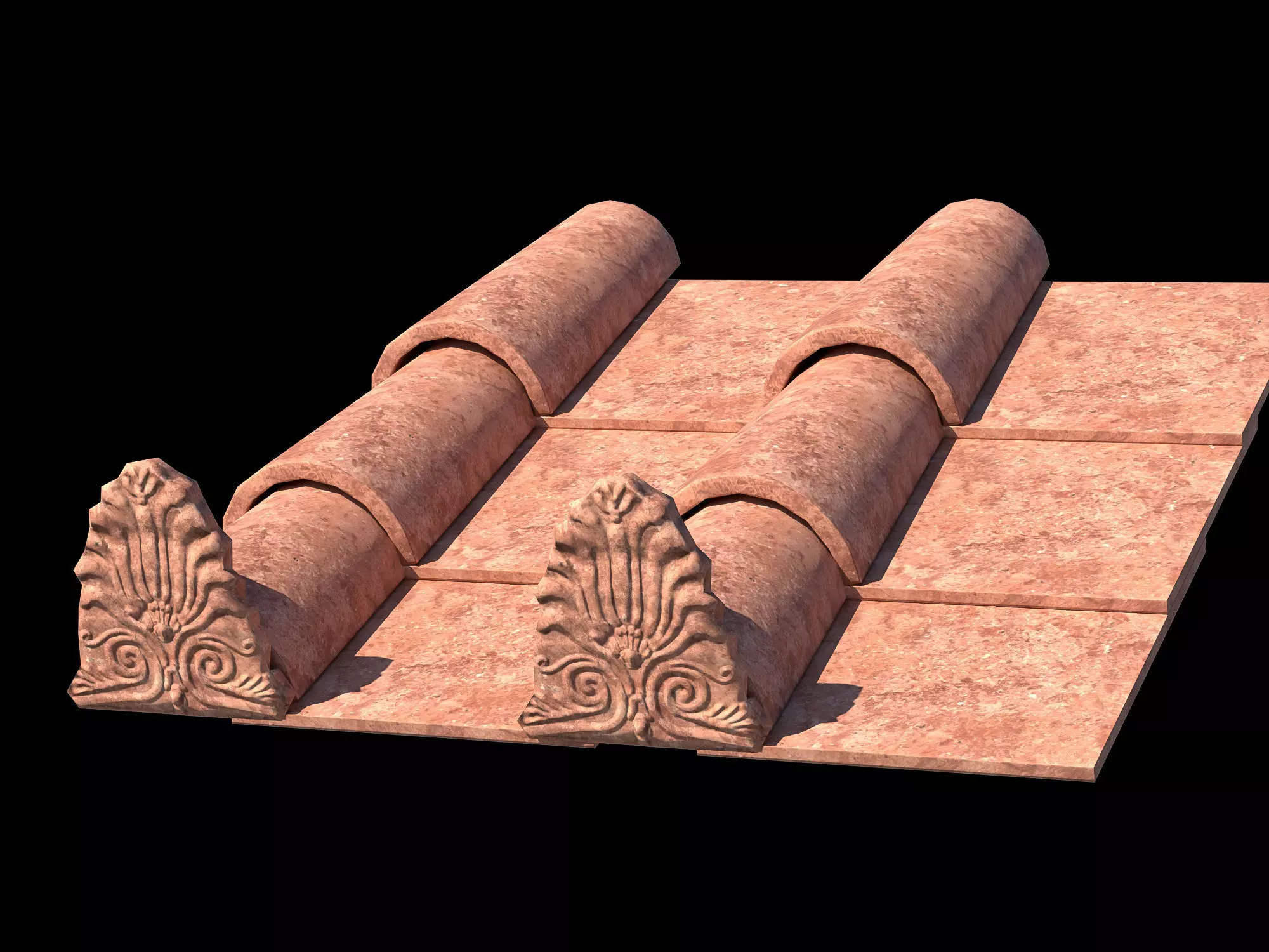 Roman roof tiles Low-poly 3D model_0