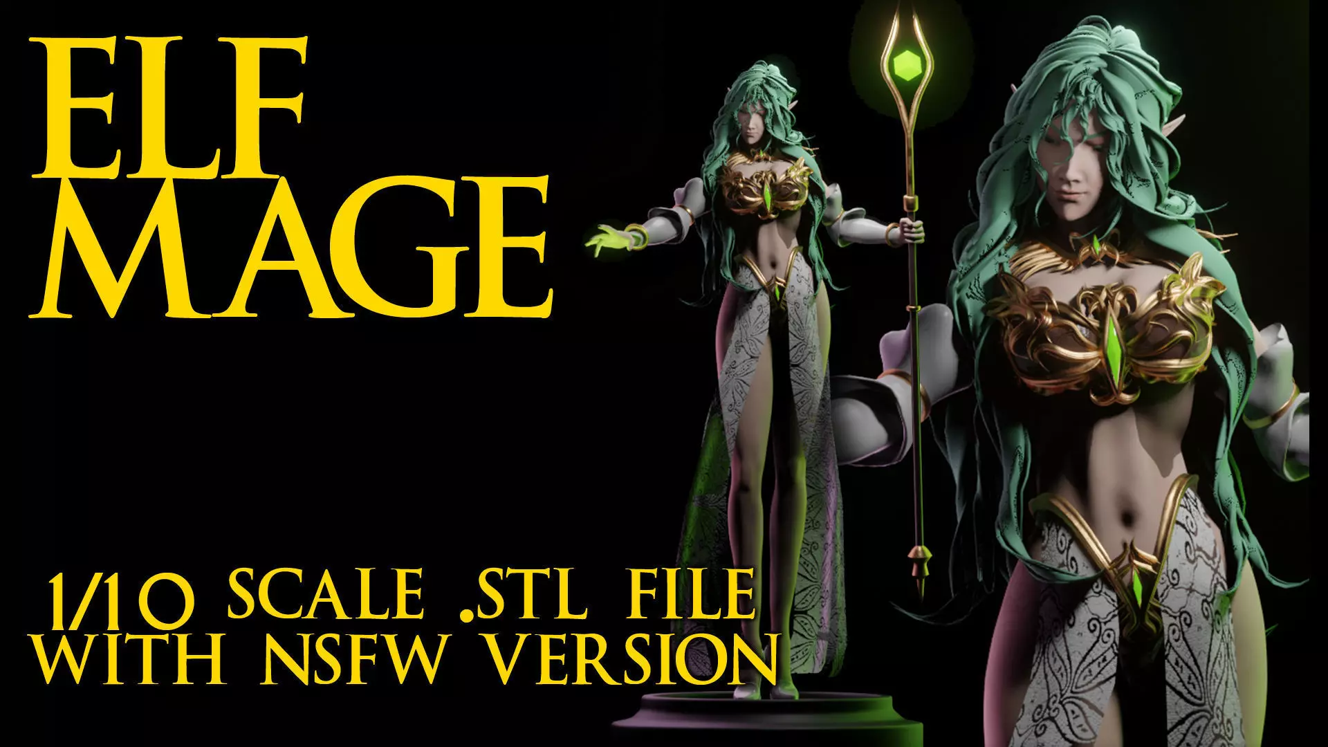 Elf Mage - ORIGINAL - 1TO10 STL FILE 3D PRINT MODEL 3D print model_0