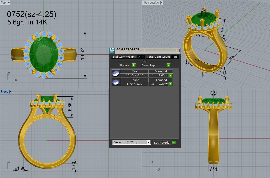 Oval Halo Emerald Ring 0752 3D print model_4