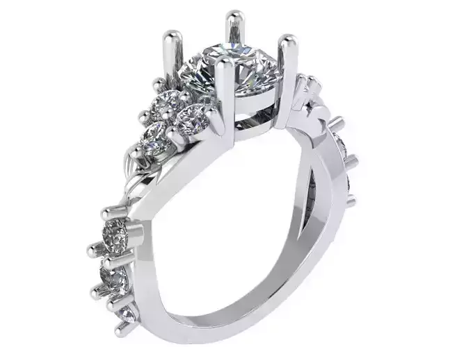 Round Basket Setting Twisted Diamond Ring 0761