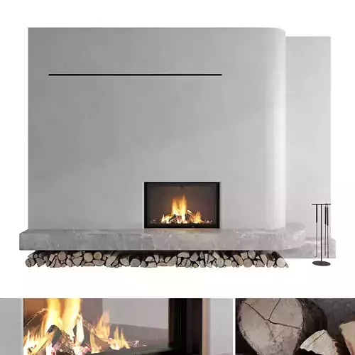 Decorative wall with fireplace set 60