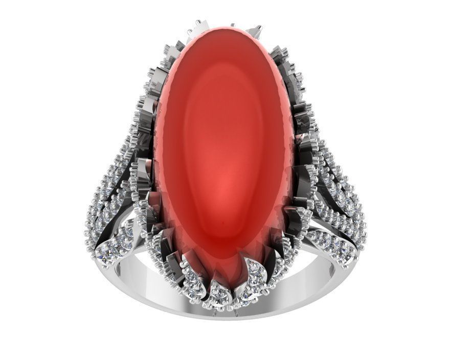 Red Cabochon Flame Style Ring 0775 3D print model_2