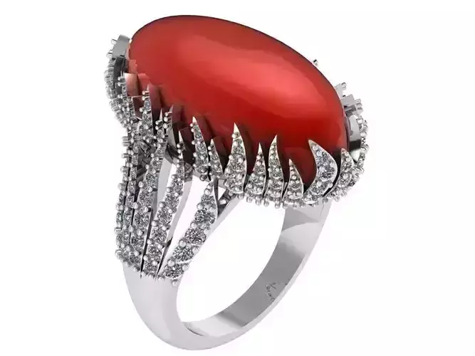 Red Cabochon Flame Style Ring 0775 3D print model