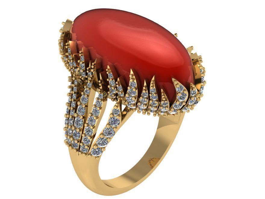 Red Cabochon Flame Style Ring 0775 3D print model_1