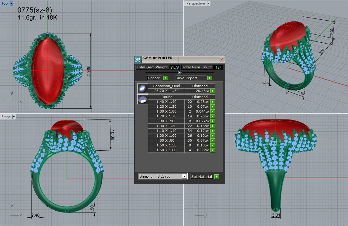 Red Cabochon Flame Style Ring 0775 3D print model_4