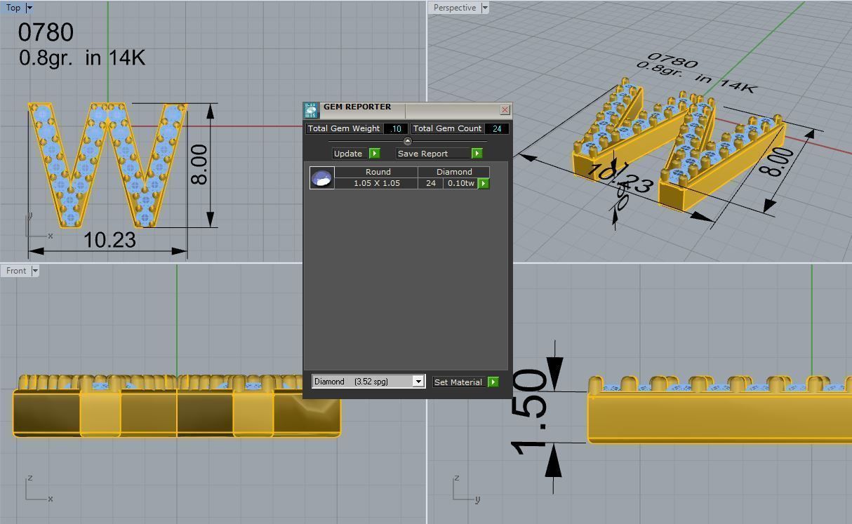 W  Letter Diamond Pendant 0780 3D print model_4