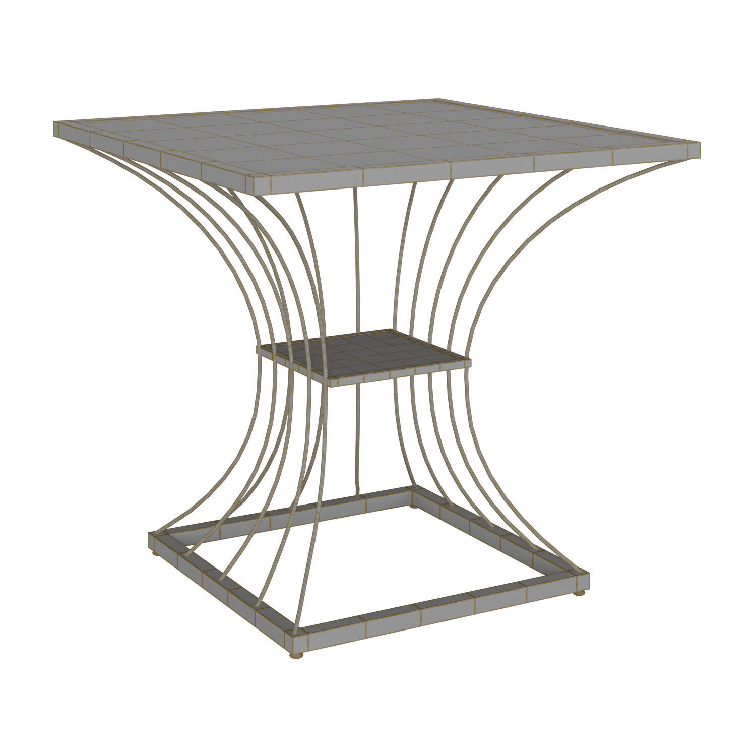 Gold Tempered Glass Small Side Table with Iron Legs 3D model_2