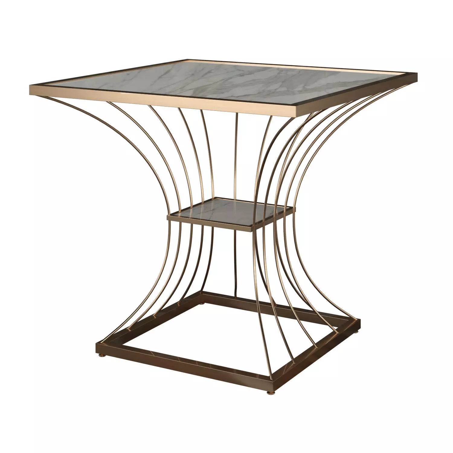 Gold Tempered Glass Small Side Table with Iron Legs 3D model_0