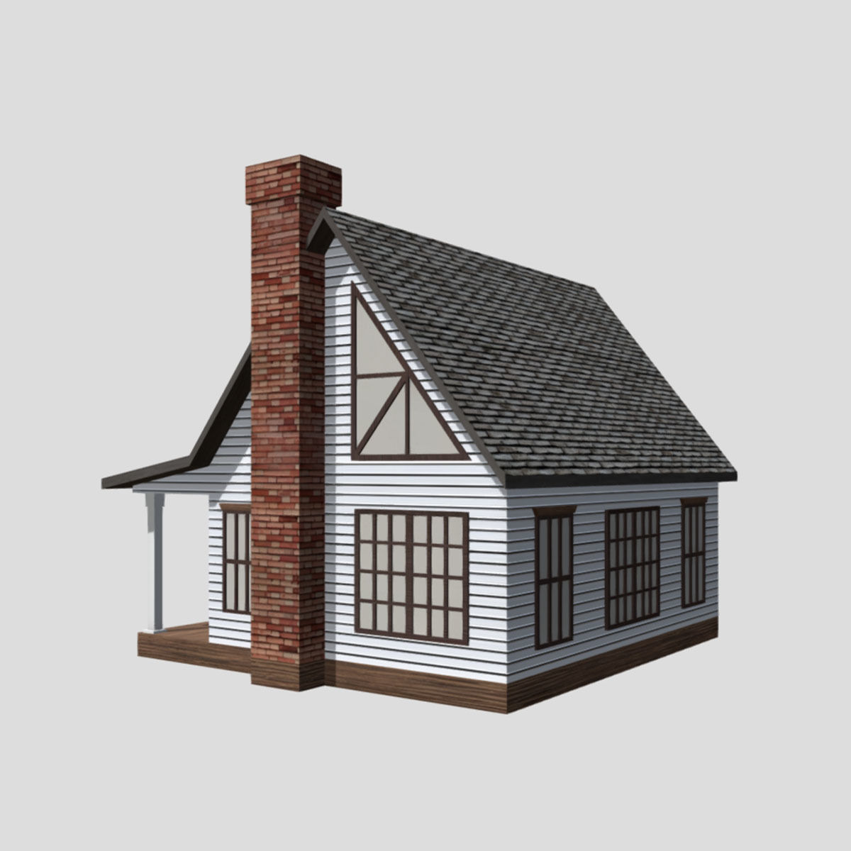 American Style Cottage - Town House Model Low-poly 3D model_1
