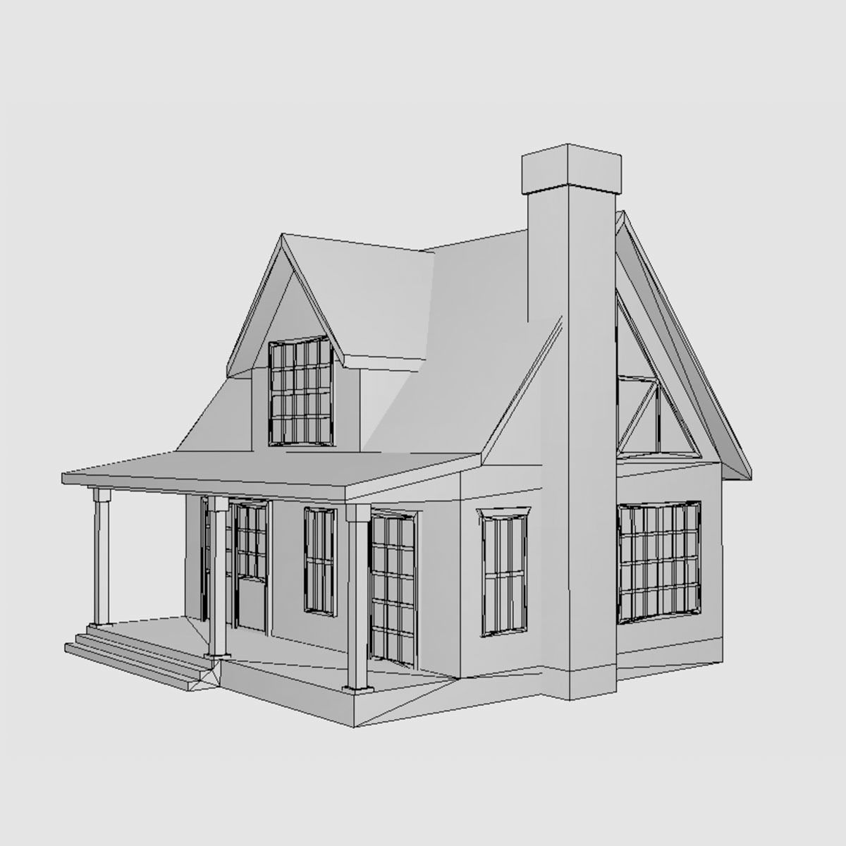 American Style Cottage - Town House Model Low-poly 3D model_6