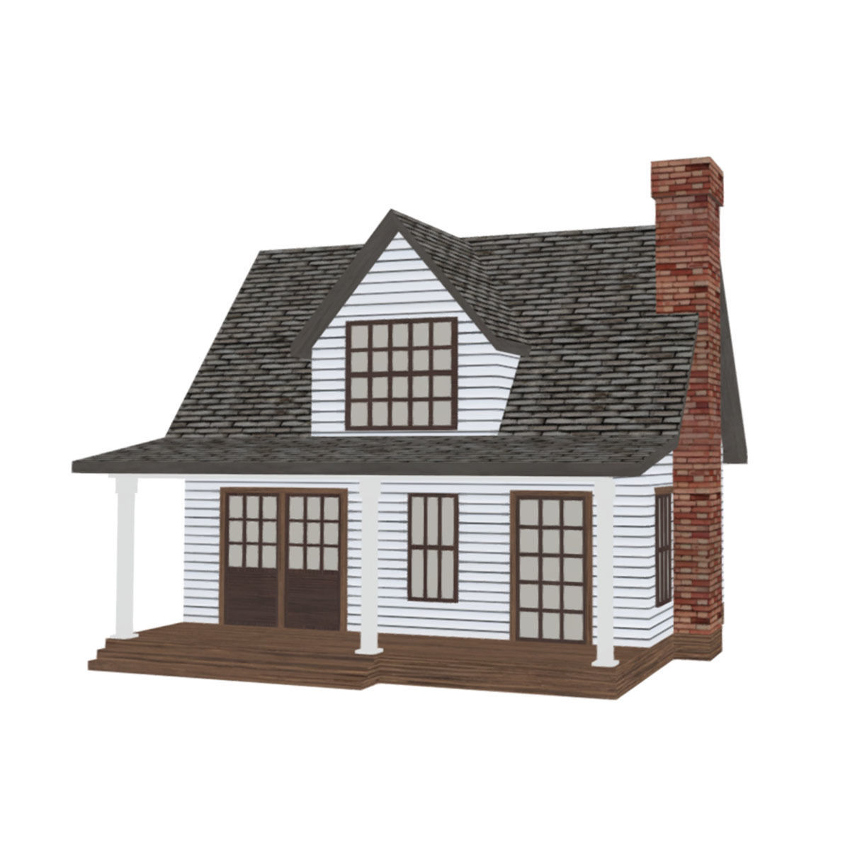 American Style Cottage - Town House Model Low-poly 3D model_8