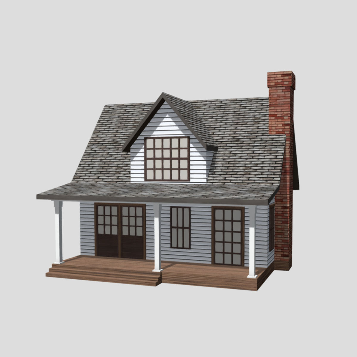American Style Cottage - Town House Model Low-poly 3D model_2