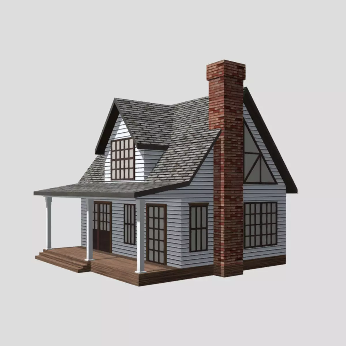 American Style Cottage - Town House Model Low-poly 3D model_0