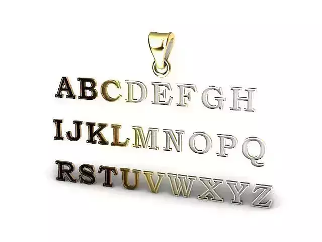 inset gold silver  A to Z pendant jewelry letter initial text 