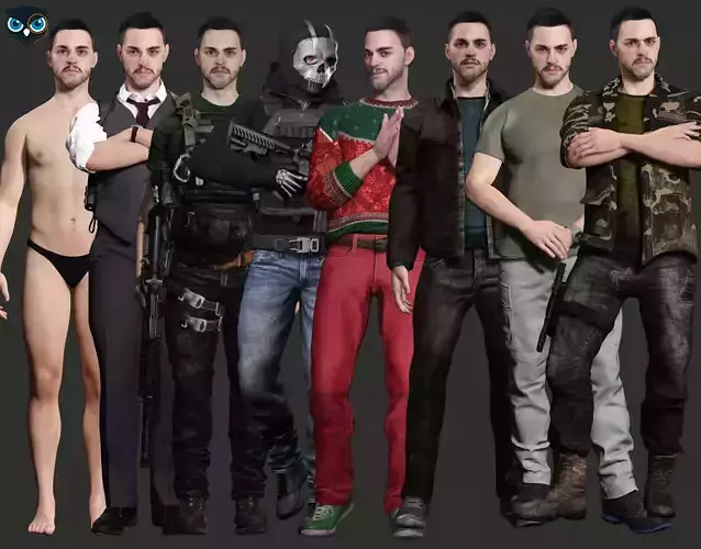 Kiven -Full Collection with multiple outfit skin realistic man 