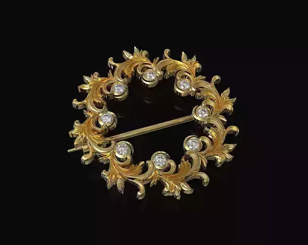 Leaves brooch with gems