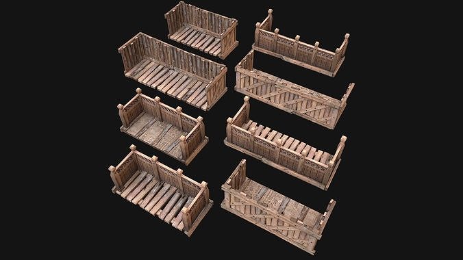 Medieval Wooden Balcony Low-poly 3D model 7