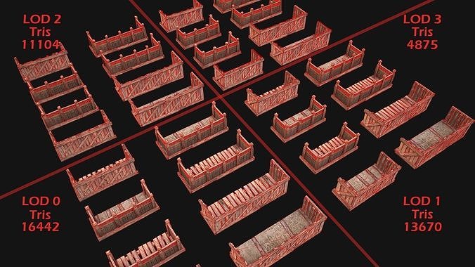 Medieval Wooden Balcony Low-poly 3D model 2