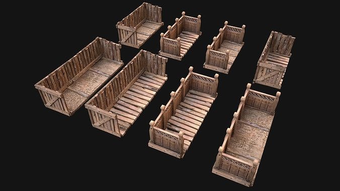 Medieval Wooden Balcony Low-poly 3D model 3