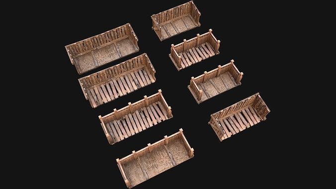 Medieval Wooden Balcony Low-poly 3D model 4