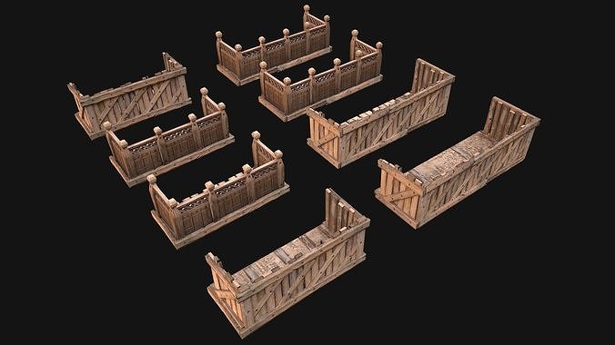 Medieval Wooden Balcony Low-poly 3D model 6