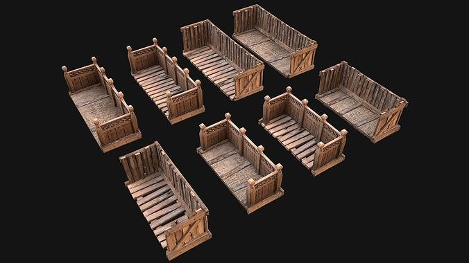 Medieval Wooden Balcony Low-poly 3D model 5