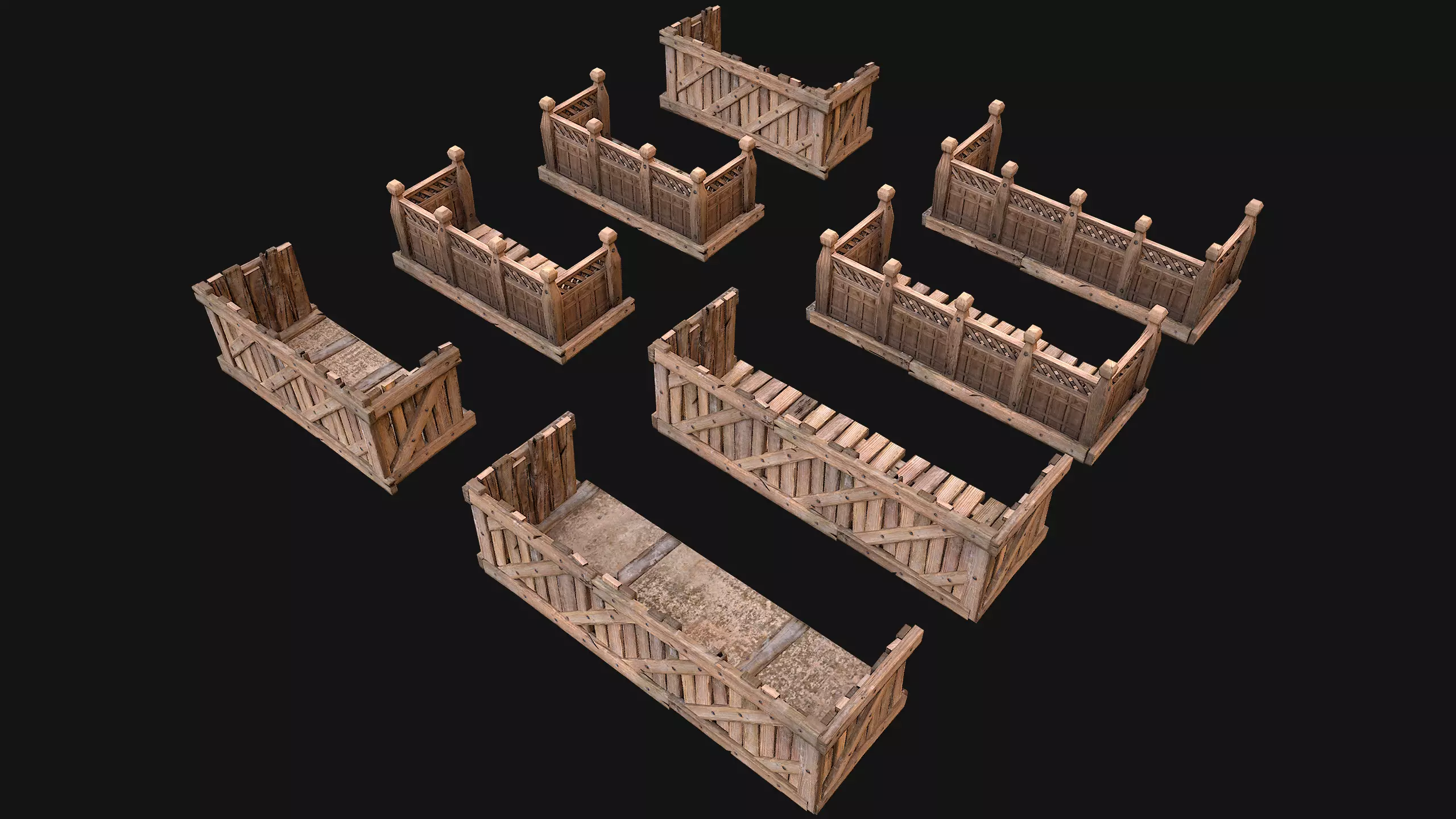 Medieval Wooden Balcony Low-poly 3D model