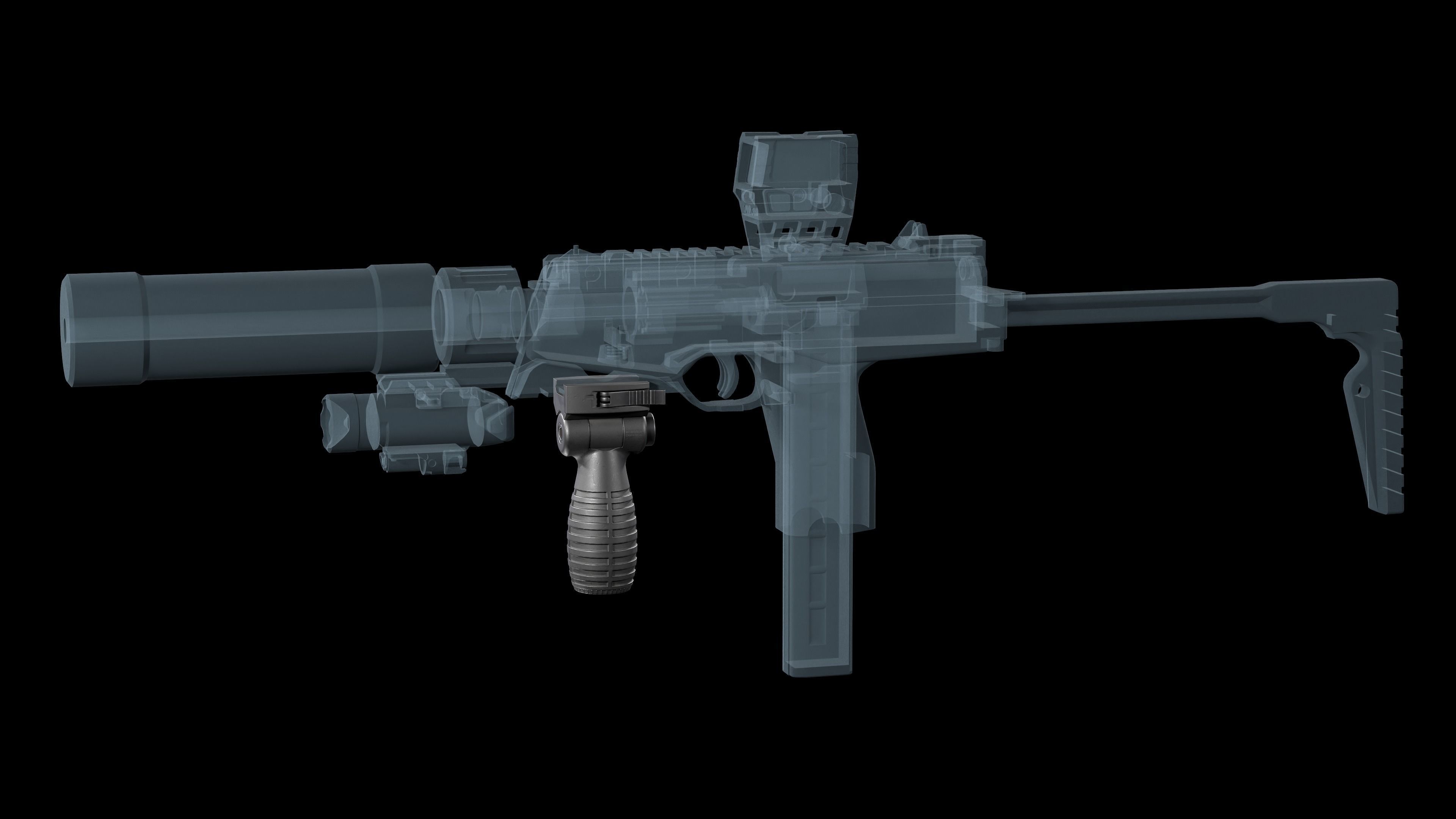 FAB DEFENSE T FS Tactical Horizontal Vertical Grip Low-poly 3D model_5