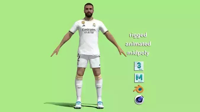 T-Pose Rigged Carvajal Real Madrid 23-24 3D model T-Pose Rigged Carvajal Real Madrid 23-24 3D model