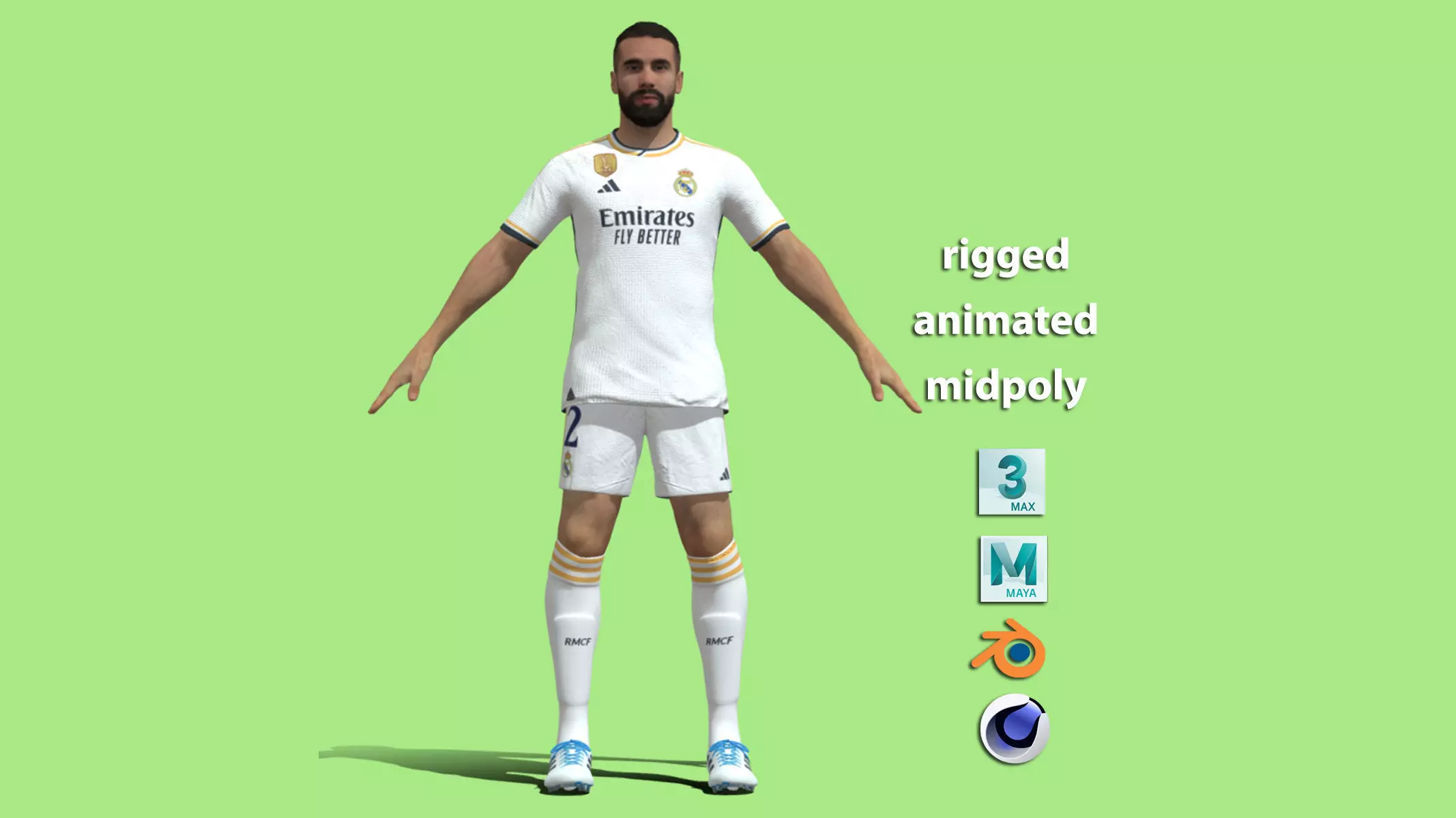 T-Pose Rigged Carvajal Real Madrid 23-24 3D model_0