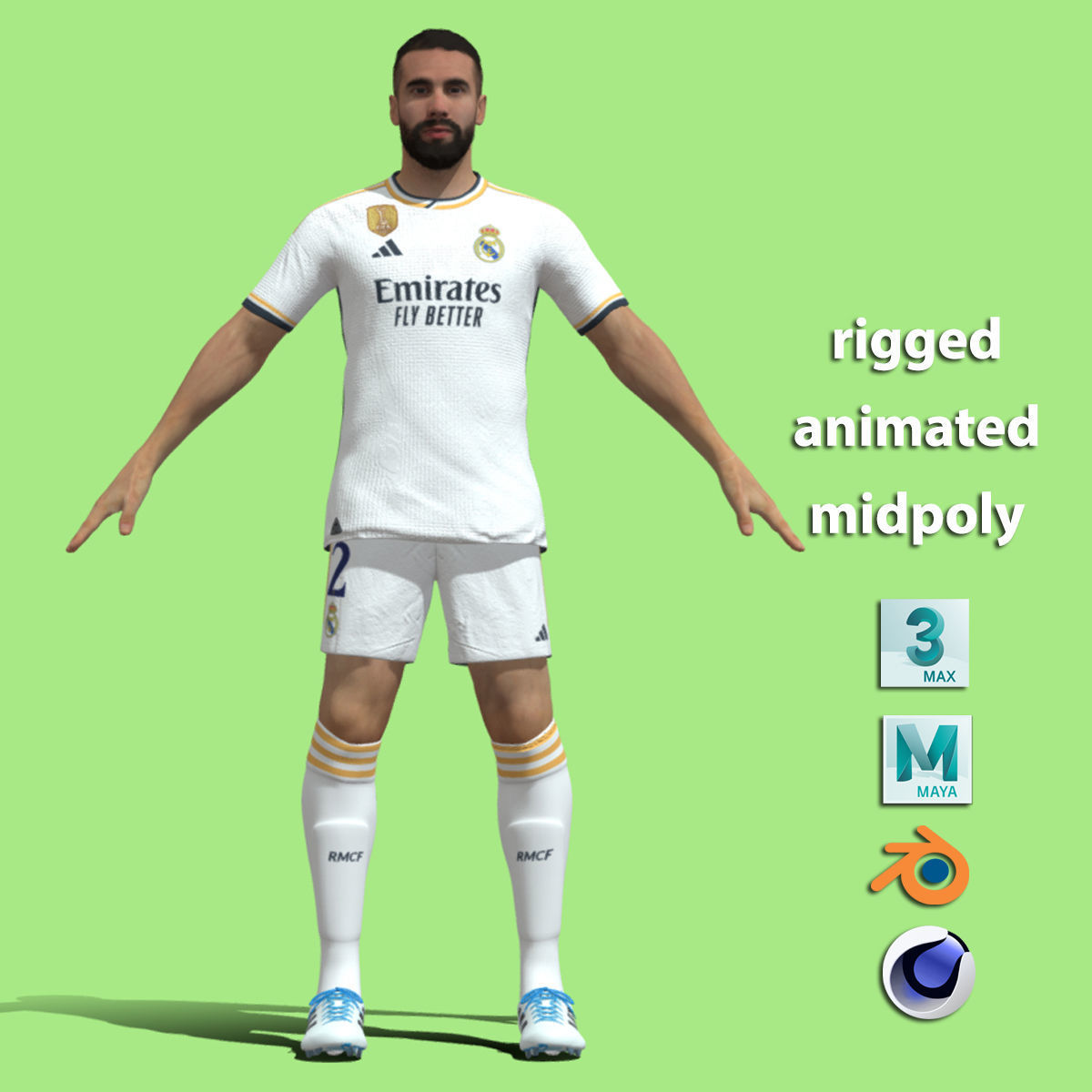 T-Pose Rigged Carvajal Real Madrid 23-24 3D model_1