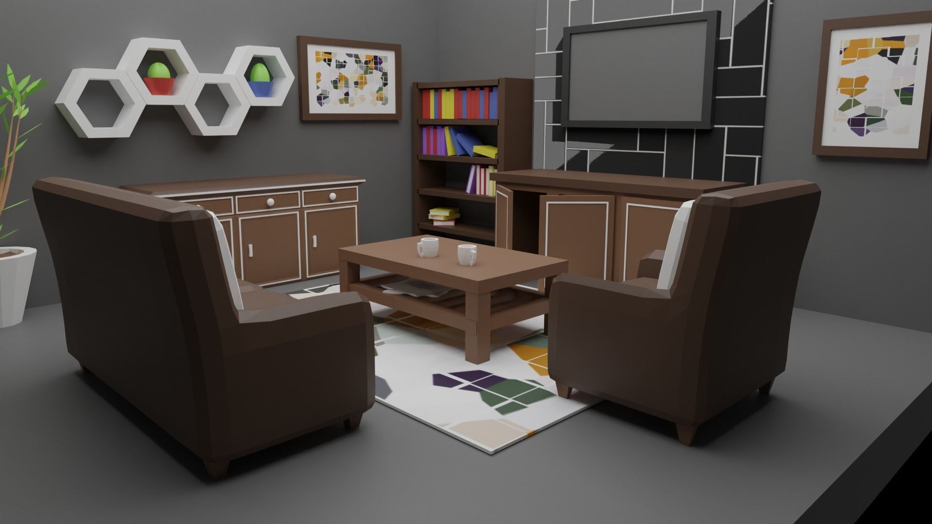 Low poly Living Room Free low-poly 3D model_2