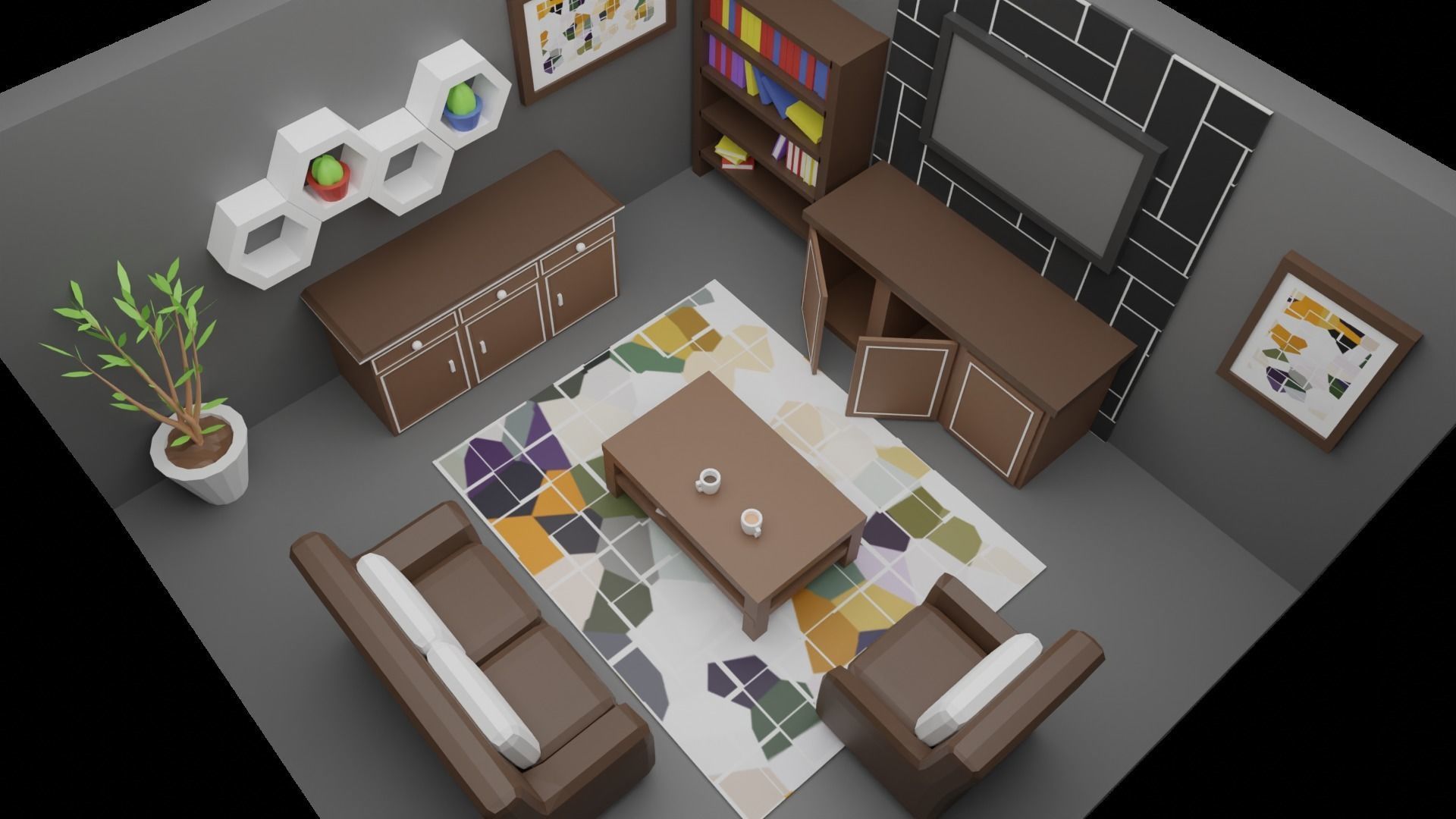 Low poly Living Room Free low-poly 3D model_5