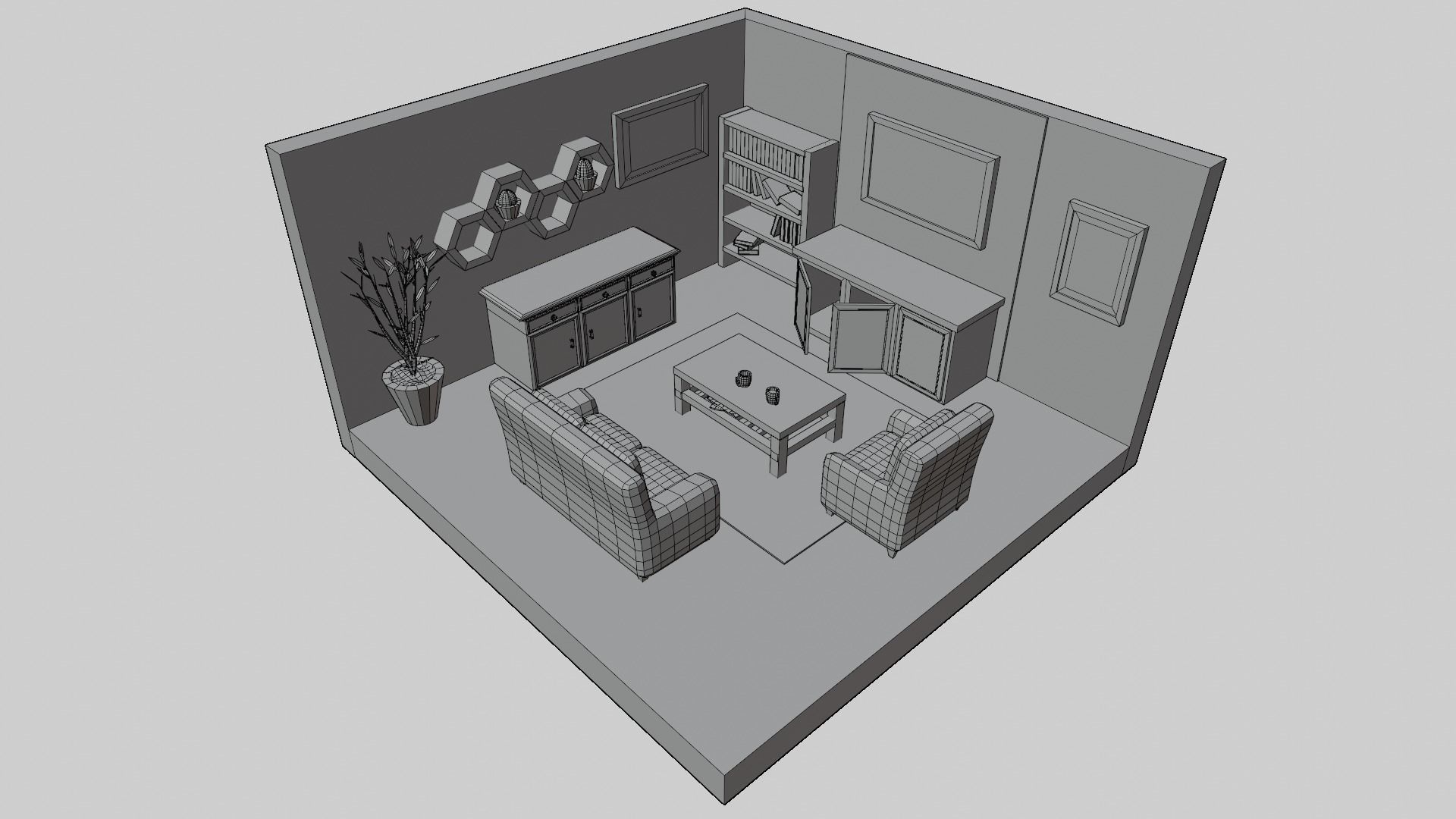 Low poly Living Room Free low-poly 3D model_7