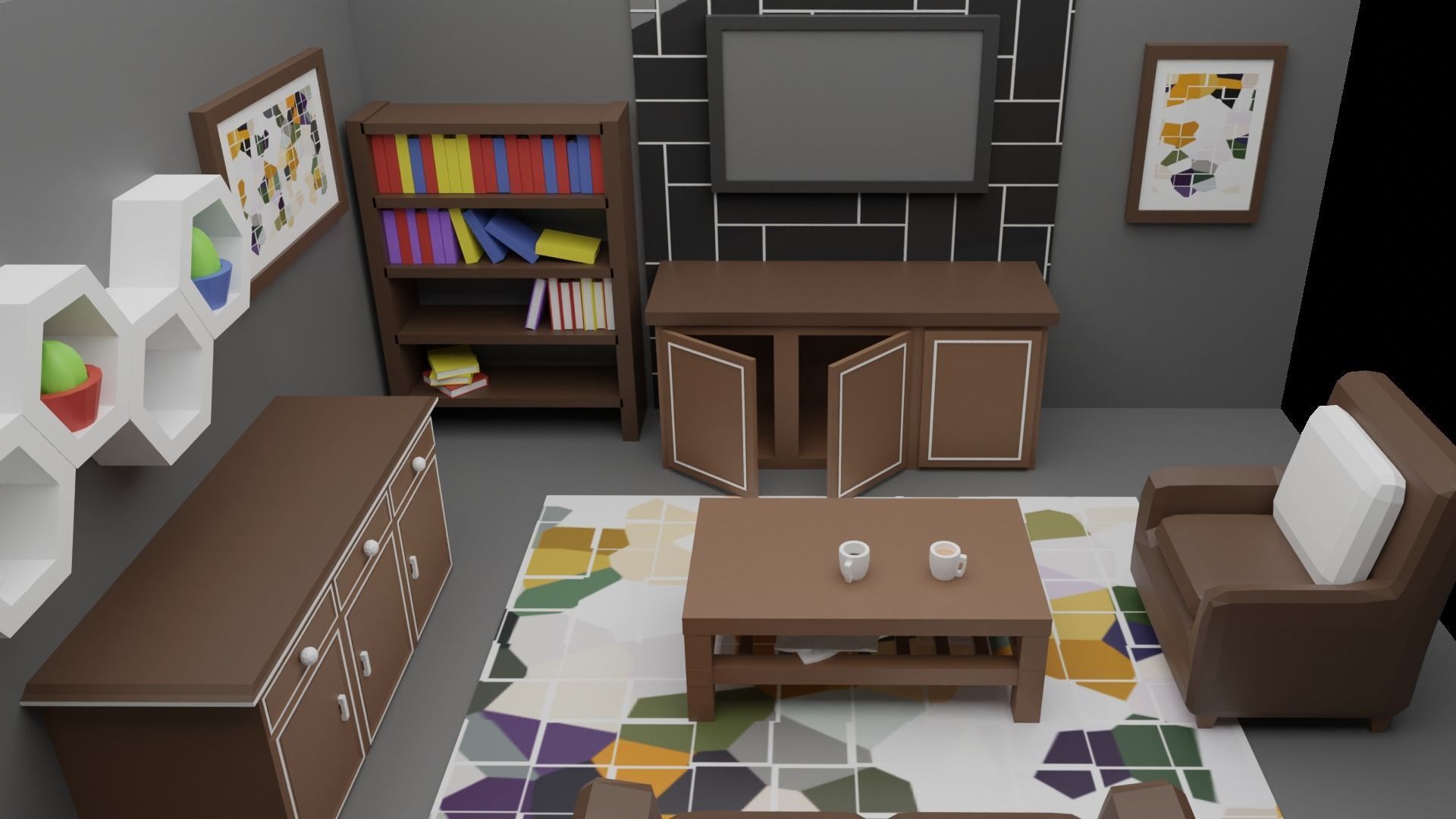 Low poly Living Room Free low-poly 3D model_4
