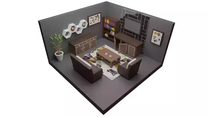 Low poly Living Room Free low-poly 3D model