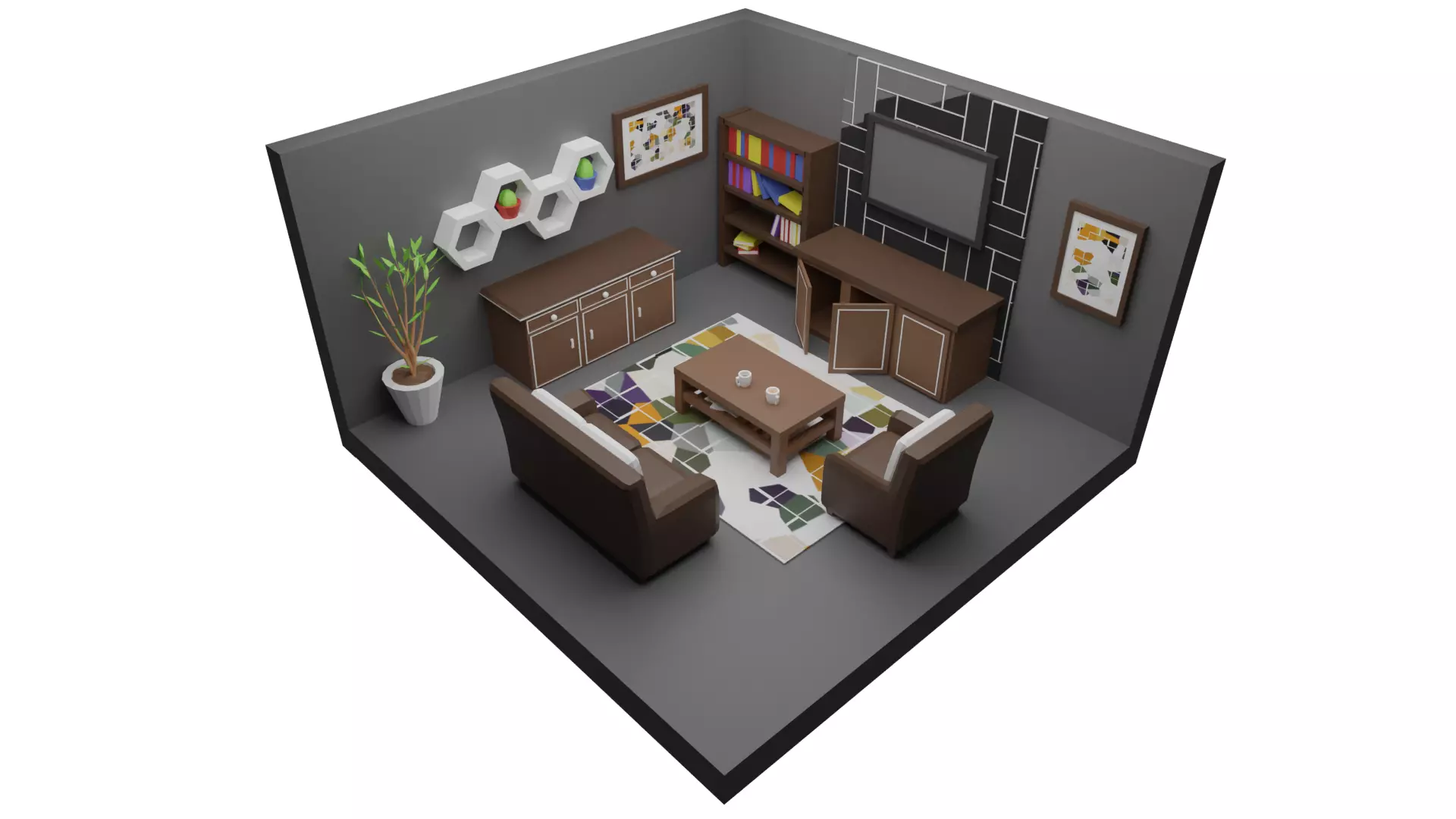 Low poly Living Room Free low-poly 3D model_0