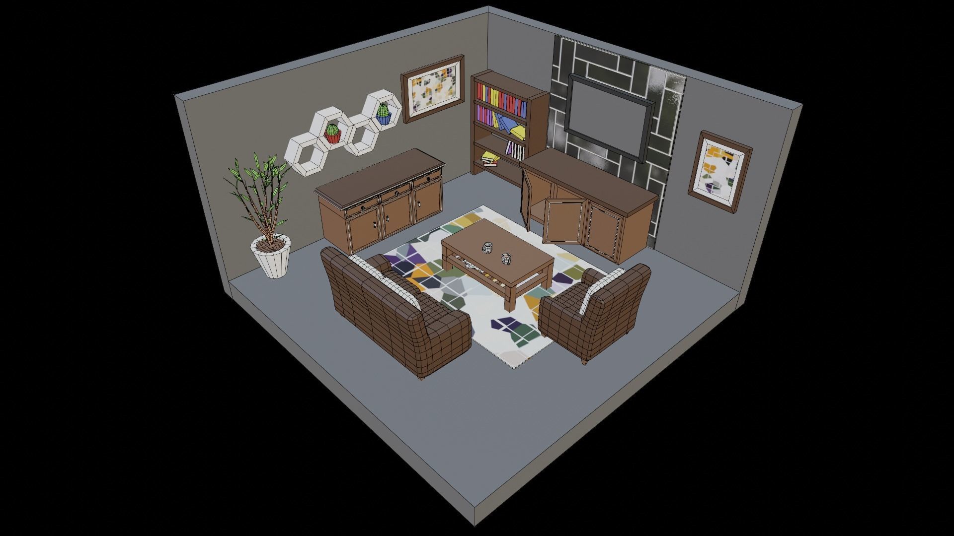 Low poly Living Room Free low-poly 3D model_6