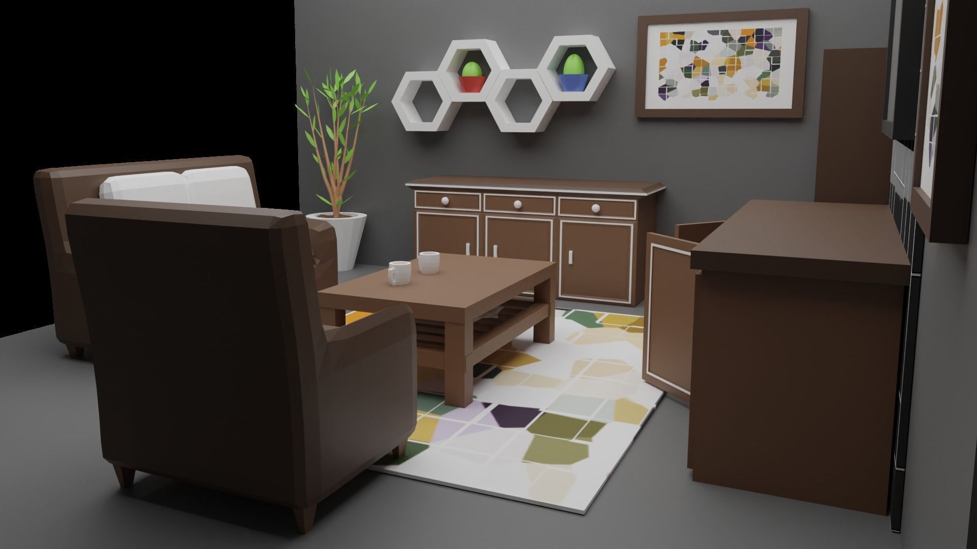 Low poly Living Room Free low-poly 3D model_3