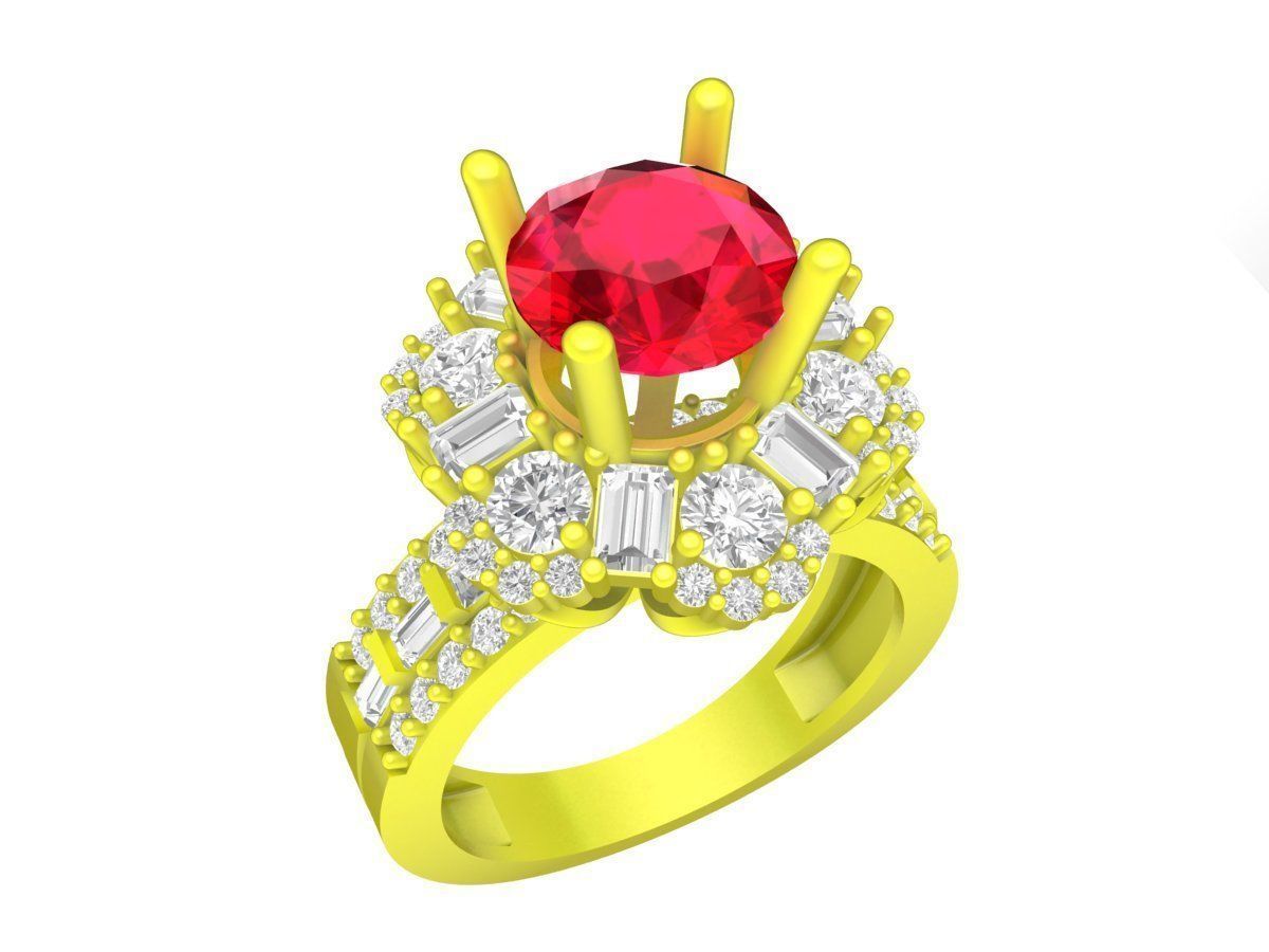 A7491 Flower Diamond Women Engagement Ring 3D Model 3D print model_4